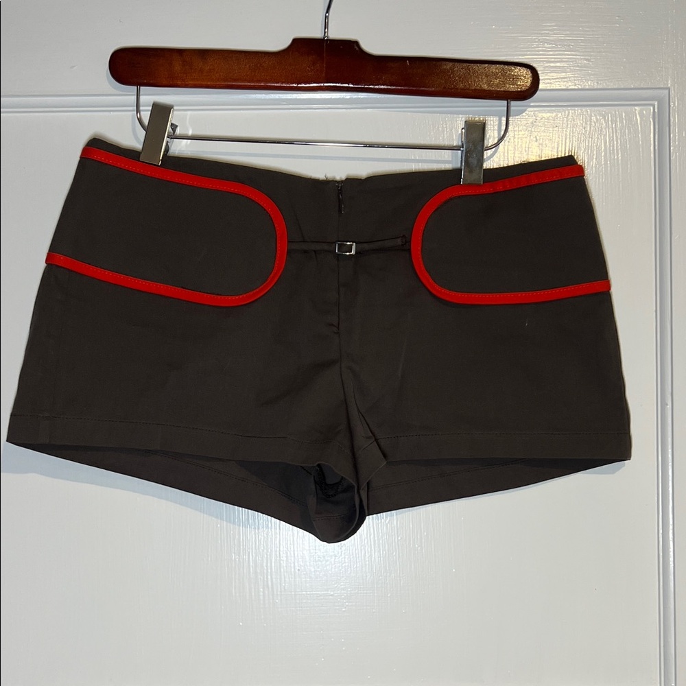 Zara High Waist Brown Shorts with Red Trim
